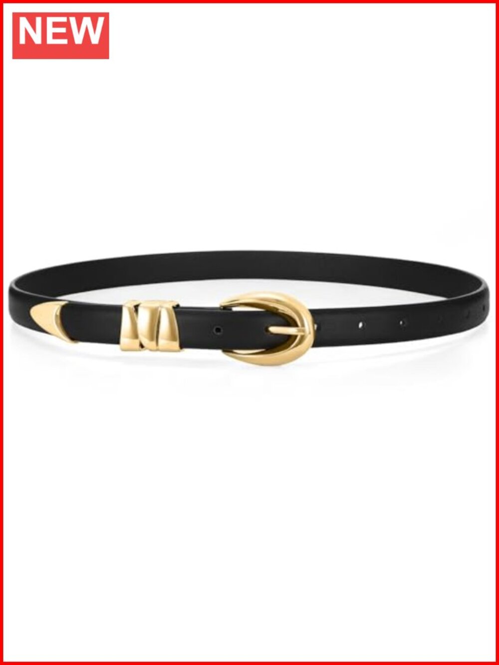 Skinny PU Leather Belt with Shiny Gold Buckle for Jeans Pants Dresses